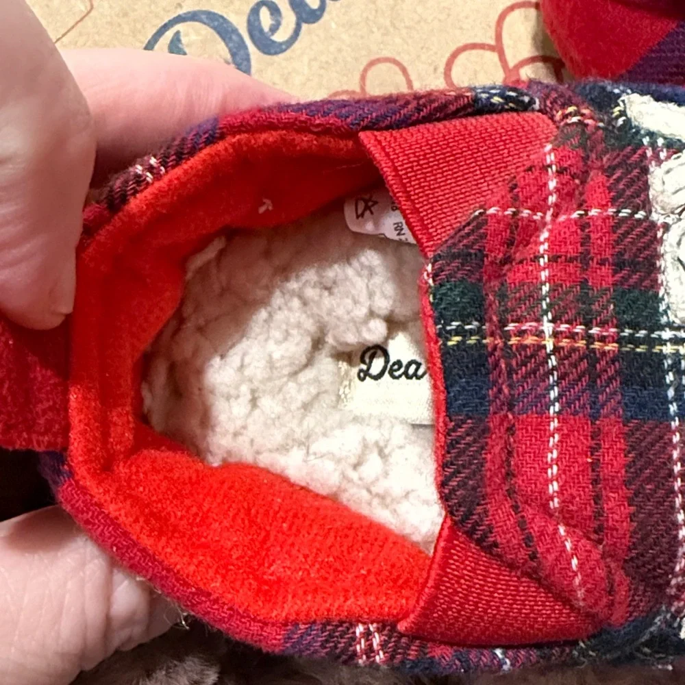 Dearfoams Red Plaid Baby Bear Slippers